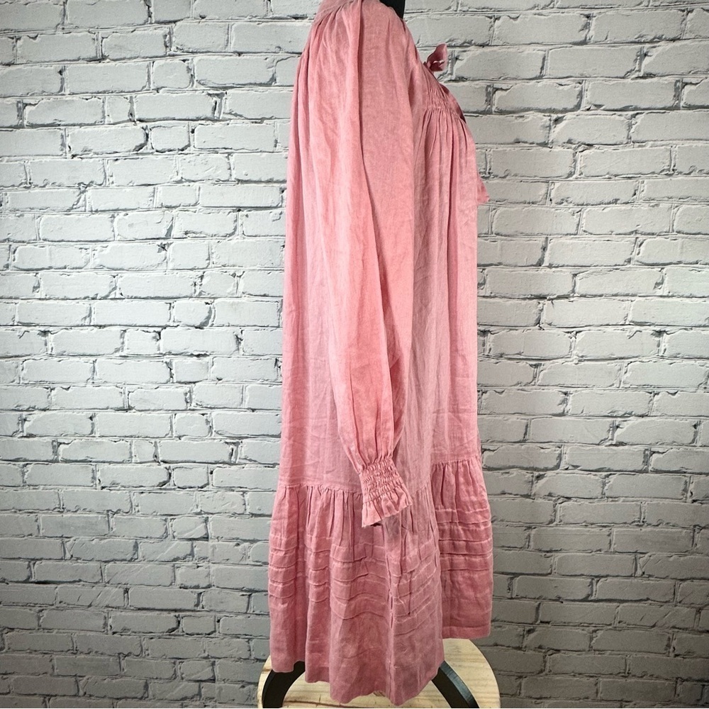 Greek Archaic Kori Linen Popover Smock Dress
Tie Neck Tiered Pink Size Large - Picture 2 of 11
